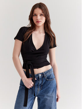 Americanos Americanos Bluza Dominica Wrap Črna Skinny Fit
