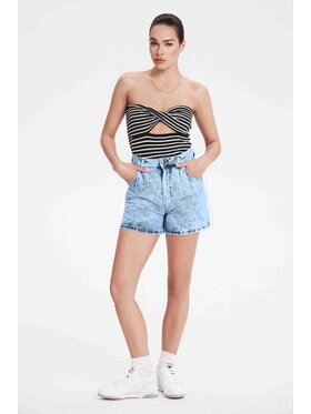 BENU BENU Top W ŚMIETANKOWE PASKI Granatowy Slim Fit