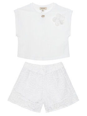 TWINSET TWINSET Komplekti kuuluvad t-särk ja šortsid 251GJ2QR7 Valge Regular Fit