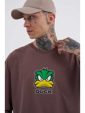 MyStars MyStars T-Shirt Koszulka Z Krótkim Rękawem Oversize Męska Ciemna Brązowa Machinist Duck Kaczka M Brązowy Oversize