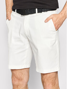 Calvin Klein Calvin Klein Pantaloncini di tessuto Garment Dye Belted K10K109443 Bianco Slim Fit
