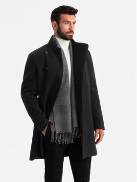 Ombre Ombre Płaszcz OM-COWC-0120 Czarny Regular Fit