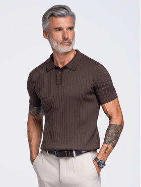 Ombre Ombre Polo OM-POSS-0180 Brązowy ciemny Slim Fit