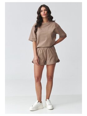 Makadamia Makadamia Komplet bluzka i szorty sportowe M918 Brązowy Loose Fit