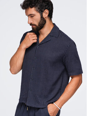 Ombre Ombre Koszula OM-SHSS-0222 Granatowy Boxy Fit