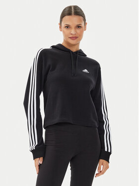 adidas adidas Світшот Essentials 3-Stripes French Terry Crop Hoodie IC8767 Чорний Regular Fit