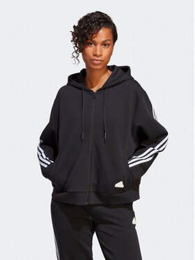 adidas adidas Džemperis ar kapuci Future Icons 3-Stripes Full-Zip Hoodie HT4715 Melns Loose Fit
