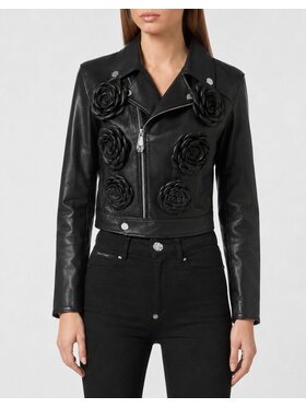 PHILIPP PLEIN PHILIPP PLEIN Kožená bunda 31133 Černá Slim Fit