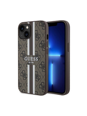 Guess Guess Etui na telefon 4G Printed Stripes MagSafe Brązowy