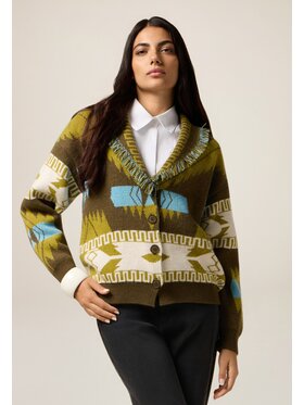 Oltre Oltre Cardigan M194E002137N0R5 Verde Baggy Fit