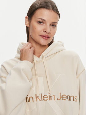 Calvin Klein Jeans Vsakodnevna Obleka Hero Monologo Hoodie Dress J20J223245 Écru Relaxed Fit