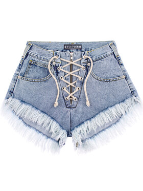 MissDenim MissDenim Szorty jeansowe High Waist Laced Niebieski Regular Fit
