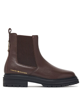 Tommy Hilfiger Tommy Hilfiger Klassische Stiefeletten Th Emboss Grain Leather Chelsea FW0FW09559 Braun