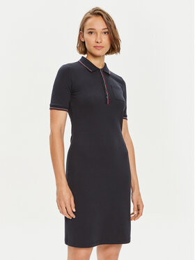 Tommy Hilfiger Tommy Hilfiger Kasdieninė suknelė Slim RWb Tipping Polo 1/2SLV DRS WW0WW42114 Tamsiai mėlyna Slim Fit