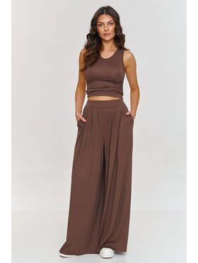 Makadamia Makadamia Komplet bluzka i spodnie M871 Brązowy Loose Fit