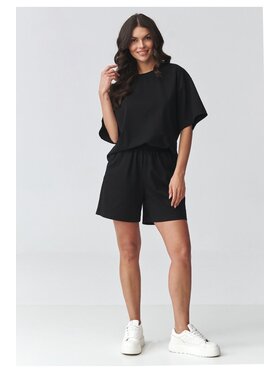 Makadamia Makadamia Komplet bluzka i szorty sportowe M935 Czarny Loose Fit