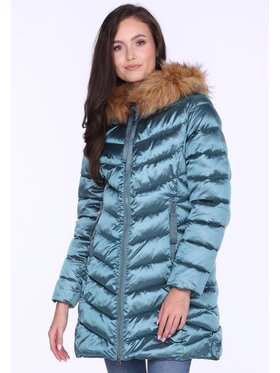 Perso Perso Kurtka zimowa casual ze sztucznym futerkiem Zielony Slim Fit