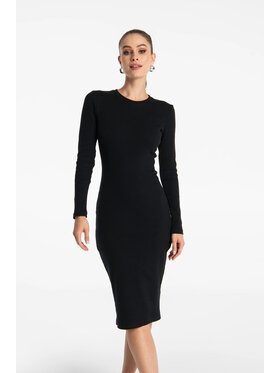 Nudyess Nudyess Sukienka dzianinowa Eos midi z prążka Czarny Fitted Fit