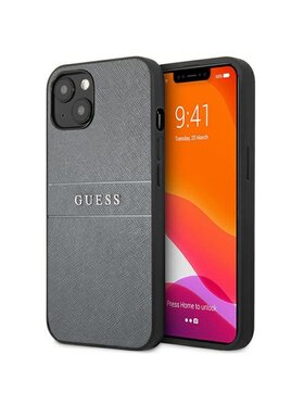 Guess Guess Etui na telefon Saffiano Metal Logo Stripes Szary