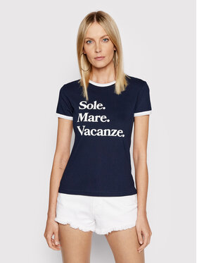 Drivemebikini Drivemebikini T-krekls Sole Mare Vacanze Vintage 2022-DRV-022_N Tumši zils Fitted Fit