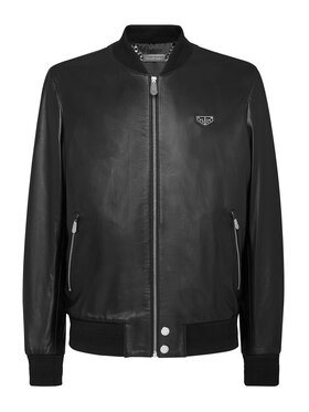 PHILIPP PLEIN PHILIPP PLEIN Kožená bunda 9485 Čierna Regular Fit