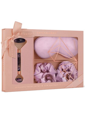 Crystallove Crystallove Amethyst home SPA set - roller z ametystu + opaska z jedwabiu + 4 gumki z jedwabiu Zestaw do pielęgnacji