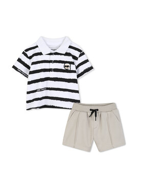 Karl Lagerfeld Kids Karl Lagerfeld Kids Комплект от тениска с яка и къси панталони Z31068 M Бежов Regular Fit