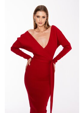 Nudyess Nudyess Sukienka dzianinowa Merapi midi z prążka Czerwony Fitted Fit