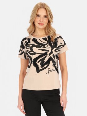 Perso Perso T-Shirt TCE247000F Beżowy Regular Fit