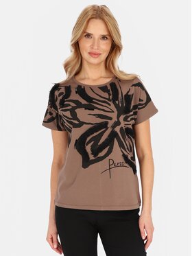 Perso Perso T-Shirt TCE247000F Brązowy Regular Fit