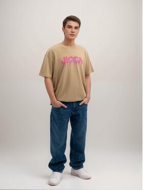 Jigga Wear Jigga Wear T-Shirt Koszulka Z Krótkim Rękawem Oversize Męska Beżowa Jigga Wear Melt XL Brązowy Oversize