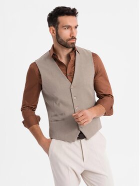 Ombre Ombre Kamizelka garniturowa OM-BLZV-0142 Beżowy Slim Fit