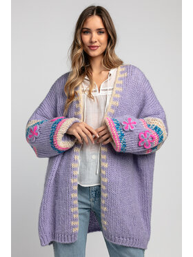Fobya Fobya Kardigan F1990 Fioletowy Loose Fit