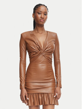 Elisabetta Franchi Elisabetta Franchi Sukienka z imitacji skóry AB-989-66E2-V400 Brązowy jasny Slim Fit