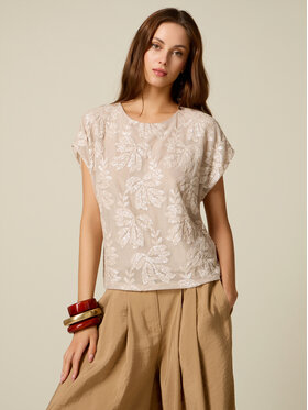 Oltre Oltre Bluzka 2093J000874N002 Kremowy Regular Fit