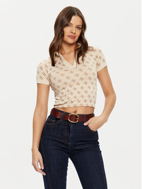 Guess Guess Тениска с яка и копчета V5RP03 Z3LF0 Бежов