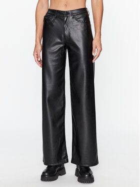 ONLY ONLY Dirbtinės odos kelnės 15311798 Juoda Wide Leg