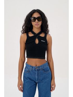 Misaga Misaga Top CROSSBACK RIB TOP Czarny Slim Fit