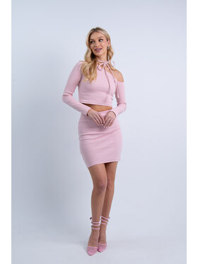 Nudyess Nudyess Top asymetryczny Cindy z prążka Różowy Fitted Fit