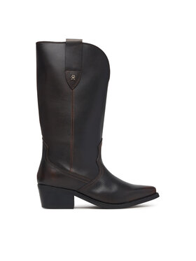 Tommy Hilfiger Tommy Hilfiger Zimske čizme Leather Mid Calf Western Boot FW0FW09798 Tamno smeđa