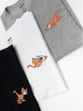 Smerfy Smerfy Komplet t-shirtów Zestaw 3 T-Shirtów Męskich Czarna / Biała / Szara Smerfy Azrael kot klakier L Czarny Regular Fit