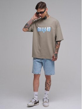 MyStars MyStars T-Shirt Szeroka luźna koszulka z krótkim rękawem 125220 Khaki Oversize