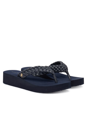 Tommy Hilfiger Tommy Hilfiger Šlepetės per pirštą Th Wedge Cornrow Beach Sandal FW0FW09037 Tamsiai mėlyna
