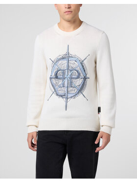PHILIPP PLEIN PHILIPP PLEIN Sweter 29919 Biały Regular Fit