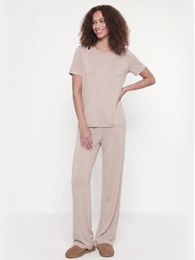 BASICLO BASICLO T-Shirt BSL-004-689 Beżowy Oversize