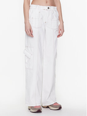 BDG Urban Outfitters BDG Urban Outfitters Medžiaginės kelnės BDG DENIM Y2K WHITE 76473123 Balta Relaxed Fit