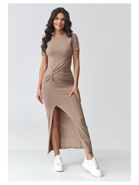 Makadamia Makadamia Sukienka codzienna M931 Brązowy Fitted Fit