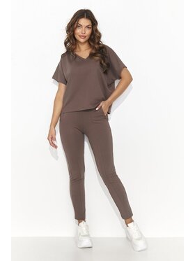 Numinou Numinou Komplet bluzka i spodnie NU472 Brązowy Comfortable Fit