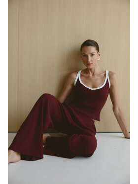 Nudyess Nudyess Top Klio z prążka Bordowy Slim Fit