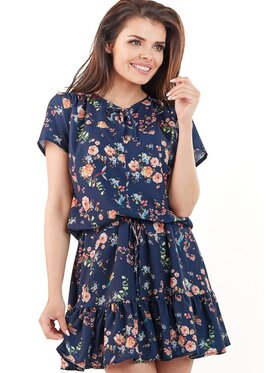 Awama Awama Sukienka letnia A230 Granatowy Basic Fit